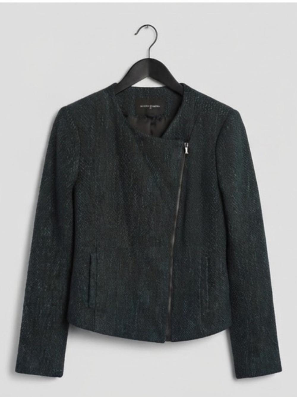 Banana Republic Black & Teal Tweed Asymmetrical Zip Moto Jacket – Size 12